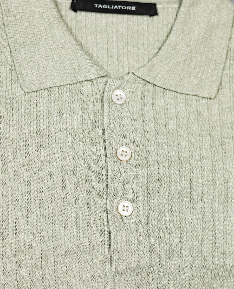 Ribbed Knit Polo Shirt