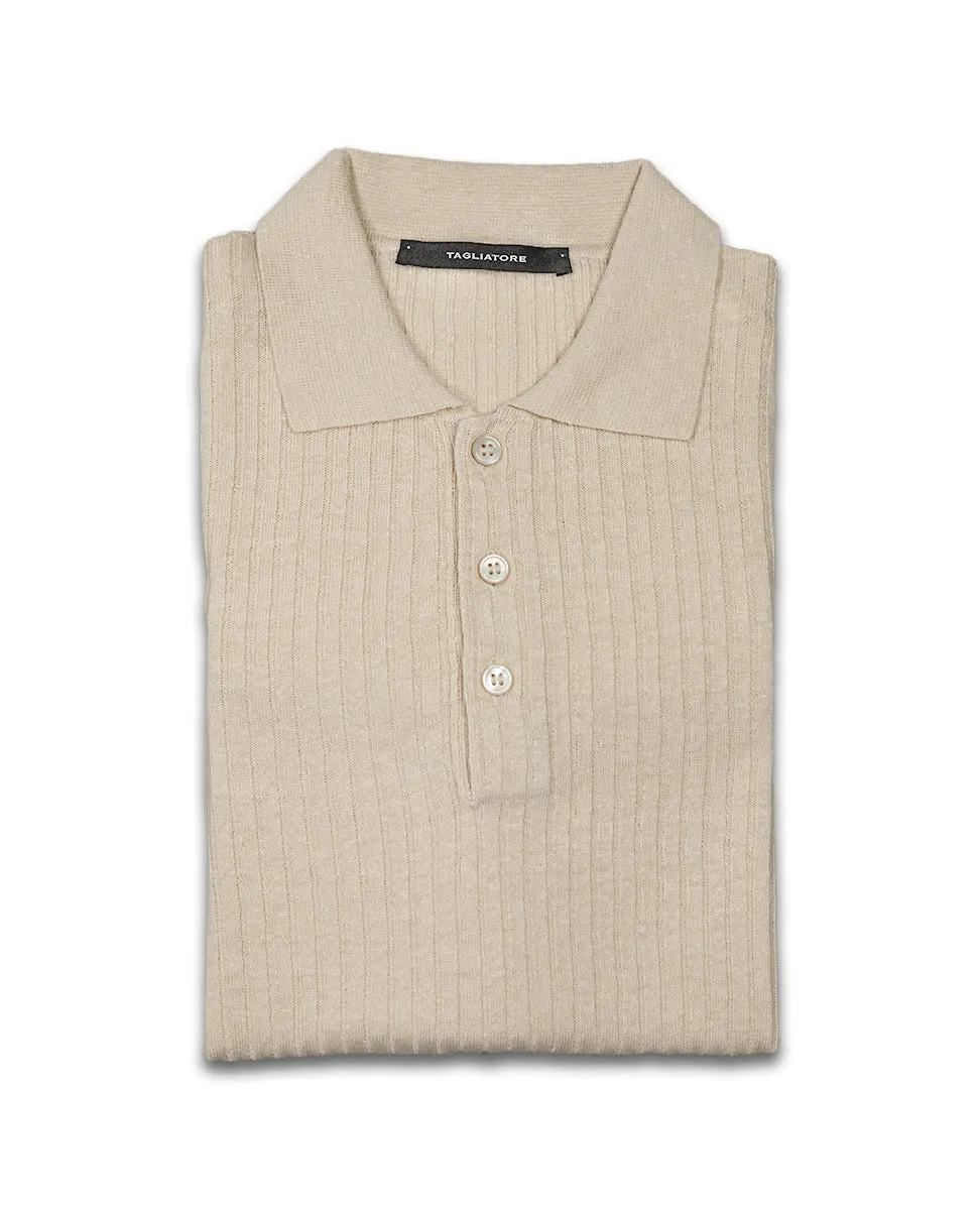 Ribbed Knit Polo Shirt