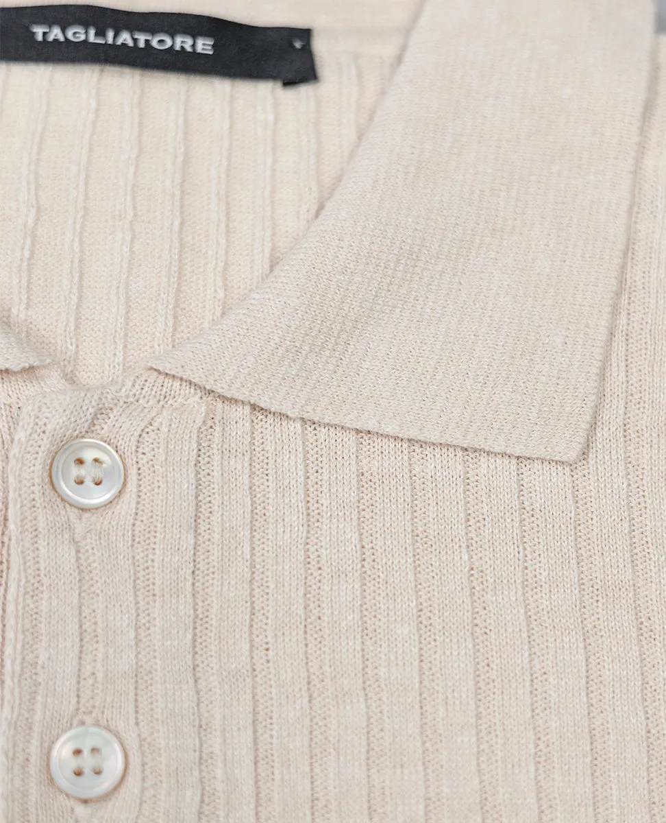 Ribbed Knit Polo Shirt