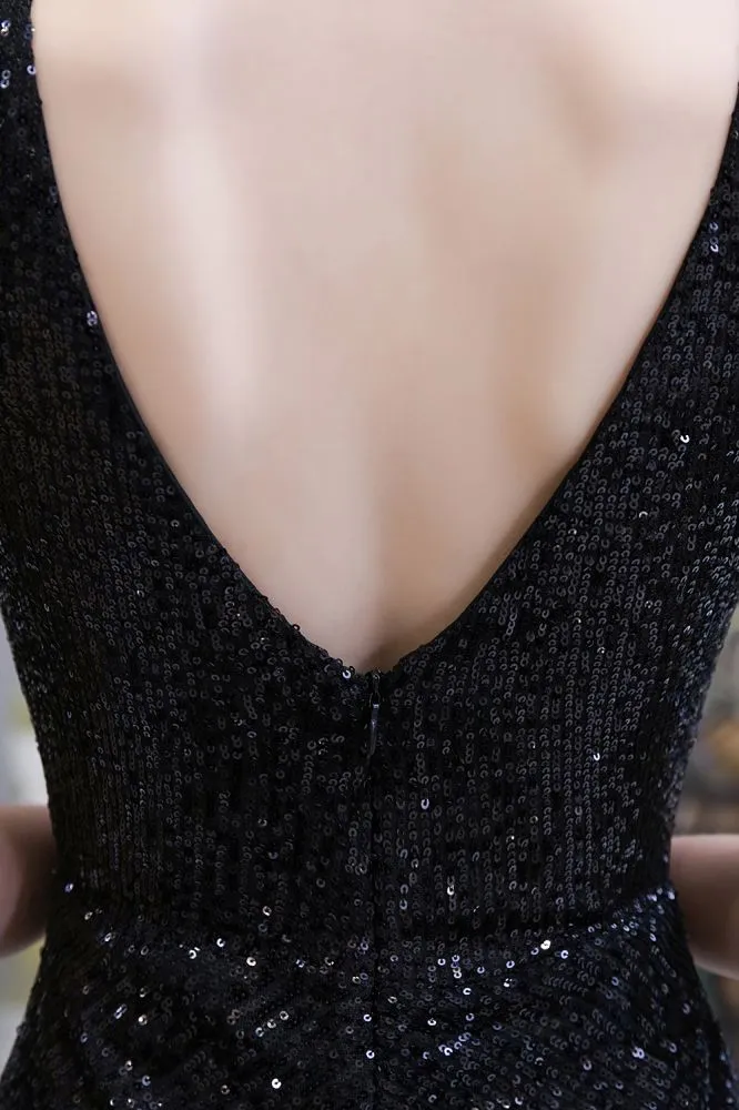 Sexy Shining V-neck Silver Sequin Sleeveless Prom Jumpsuit