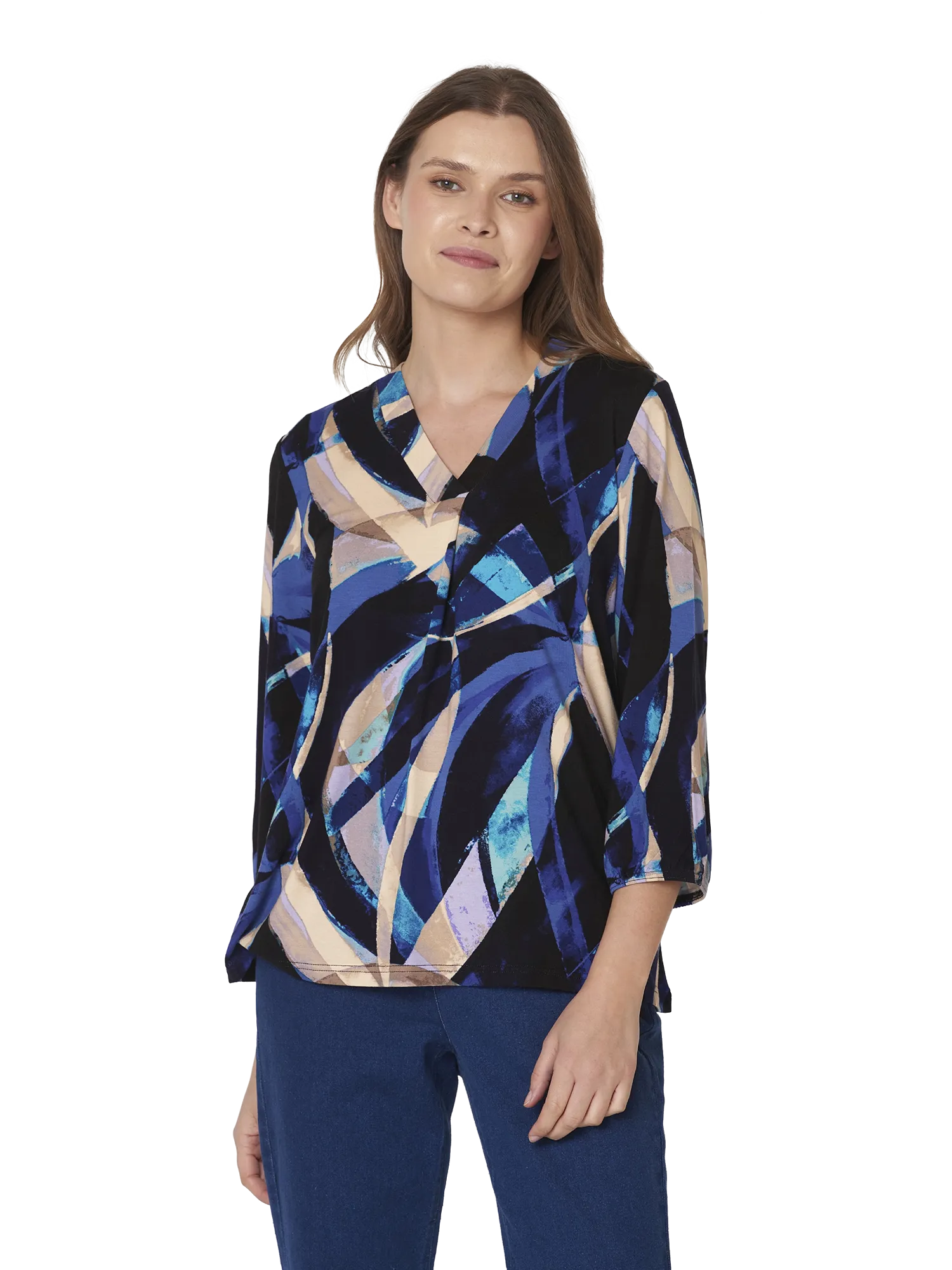 Signature abstract V neckline tops