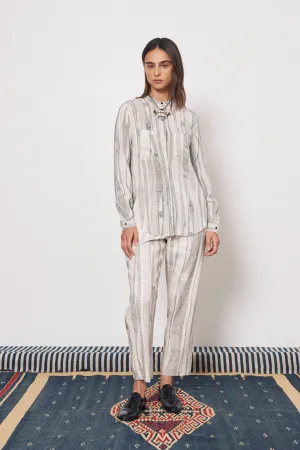 Silk Dirty White Black Print Togo Top