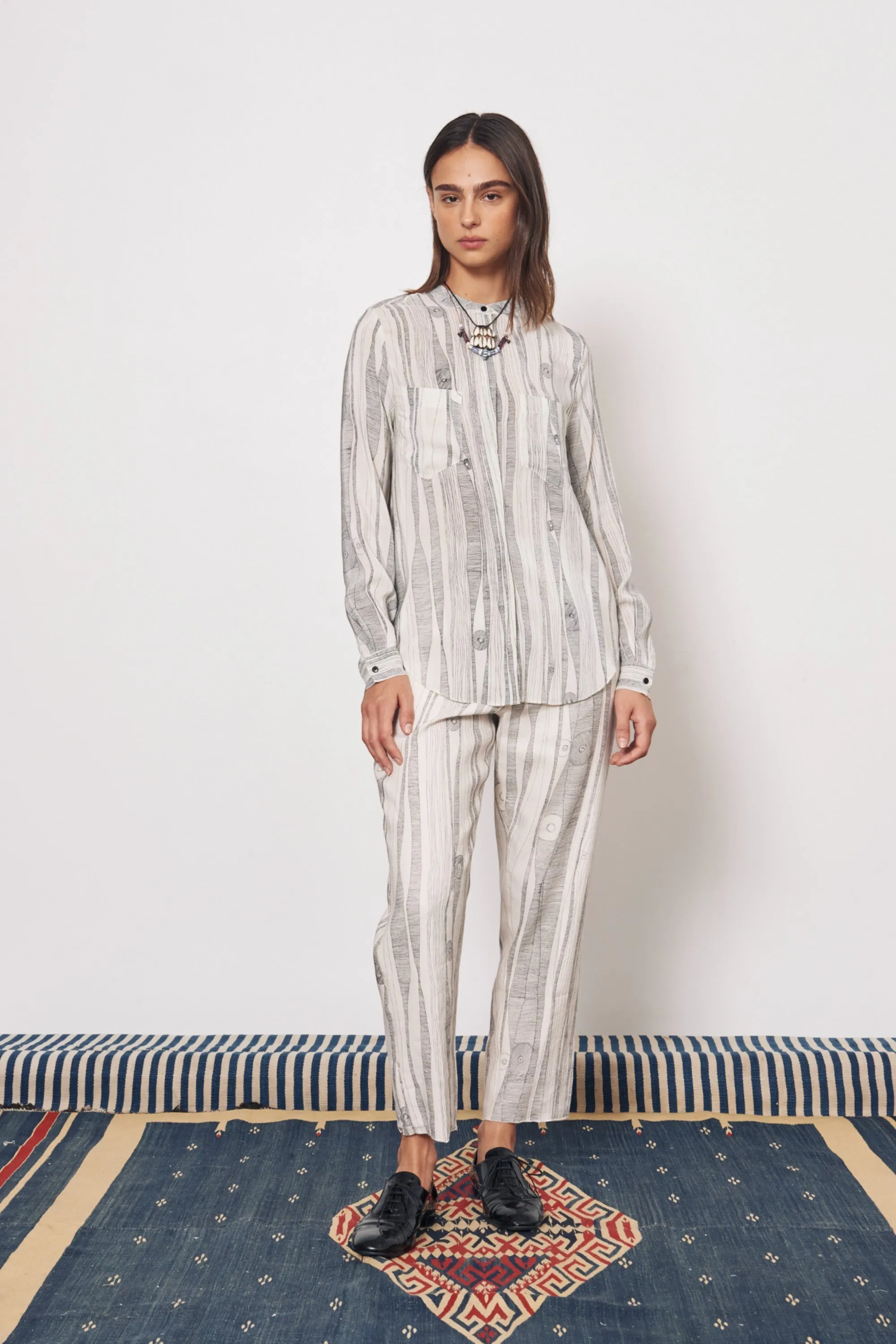 Silk Dirty White Black Print Togo Top