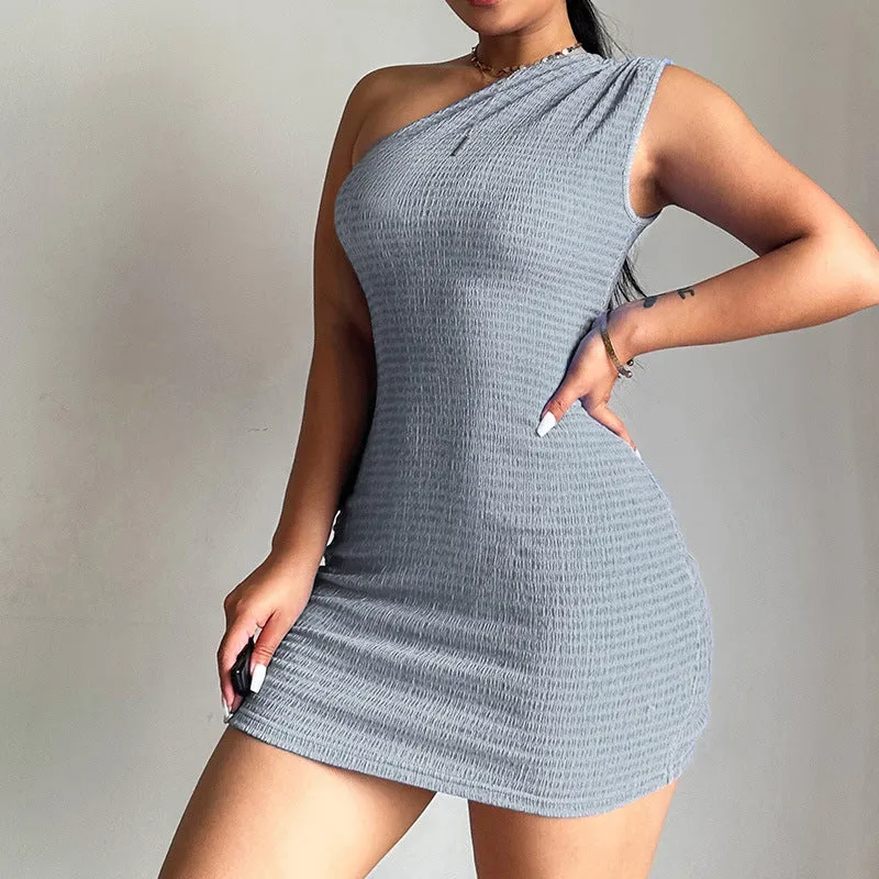Slimming Short Knit One-Shoulder Backless Bodycon Dress