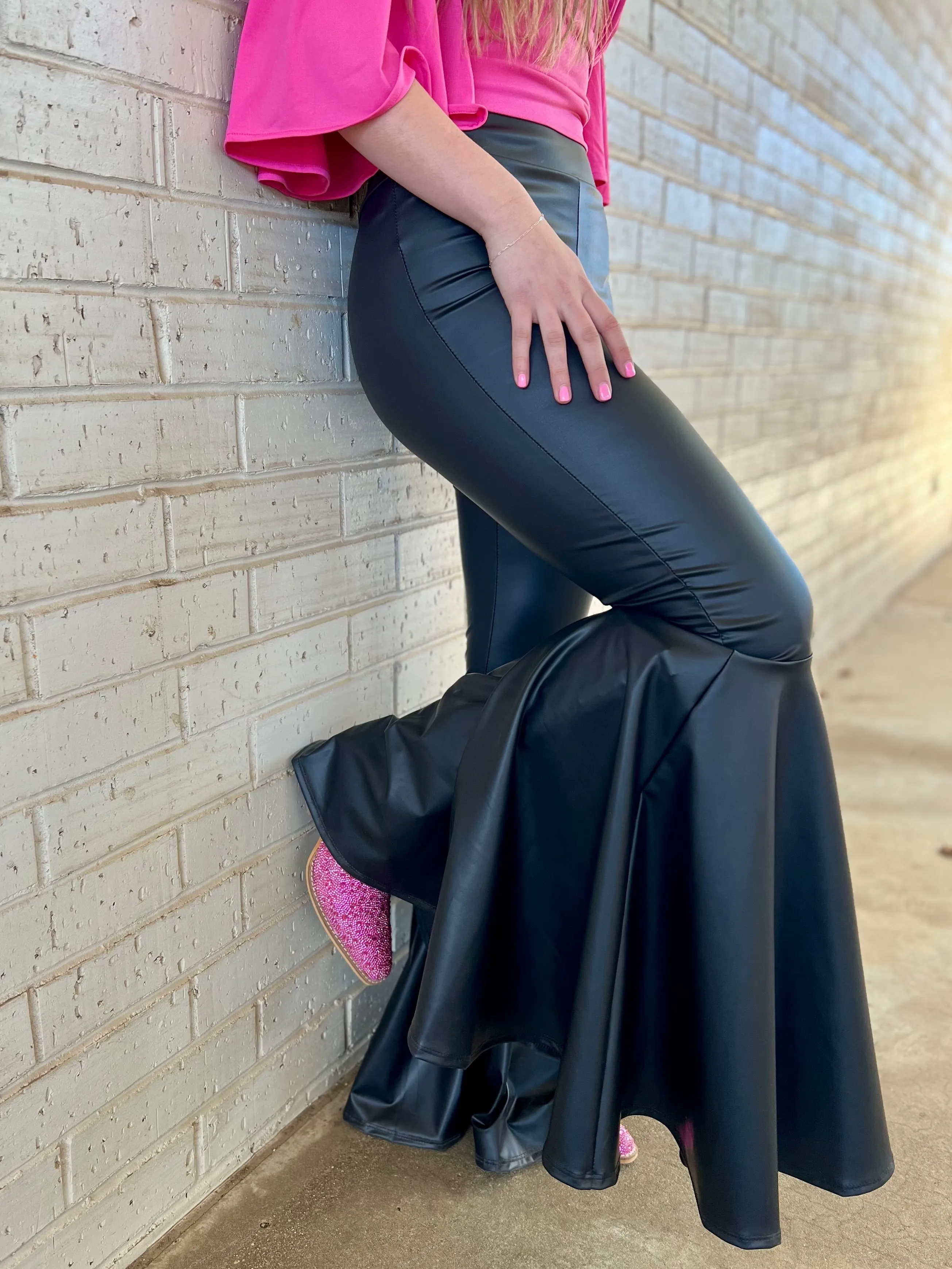 Smoke Show Faux Leather Bell Bottoms