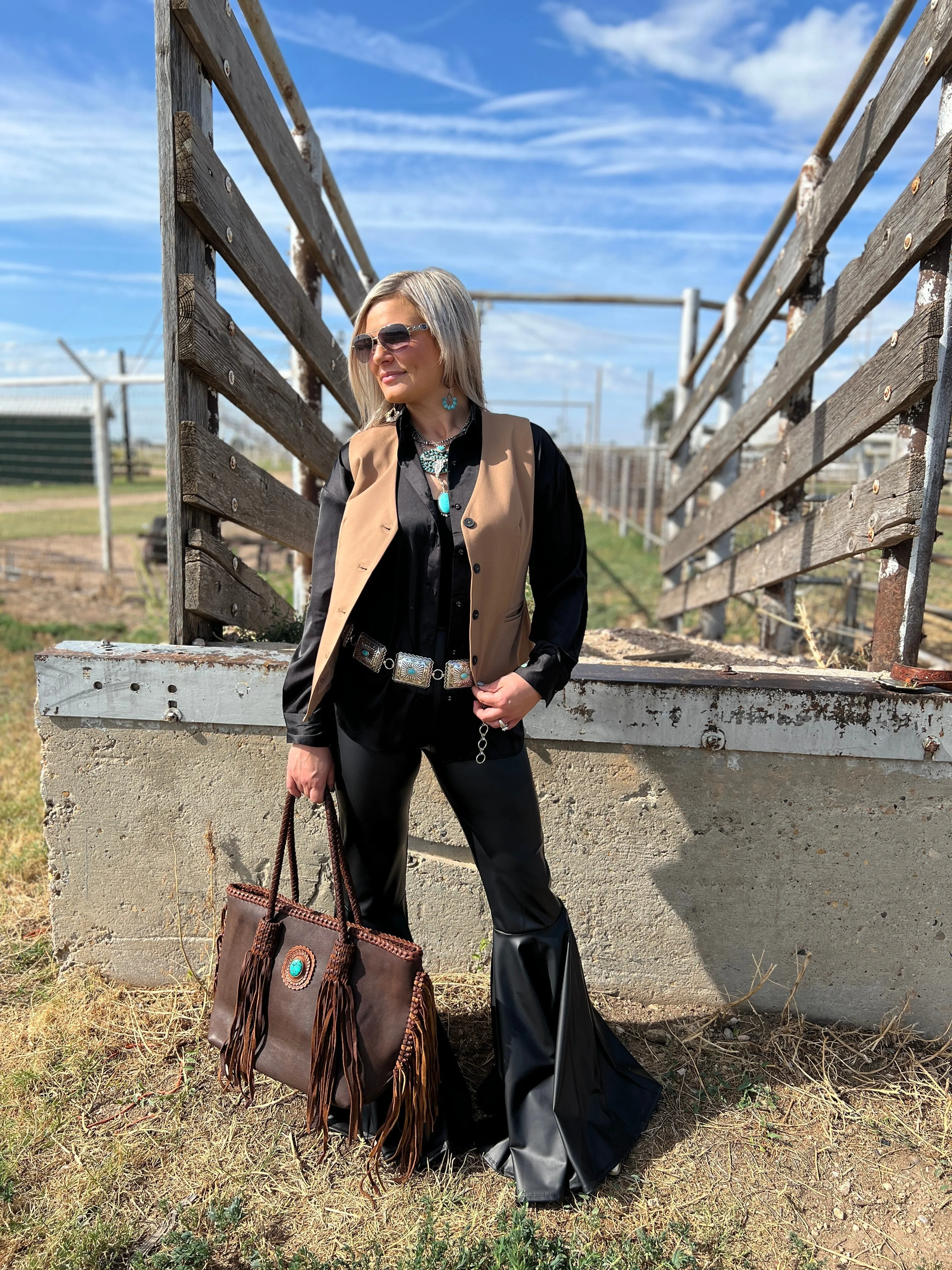 Smoke Show Faux Leather Bell Bottoms
