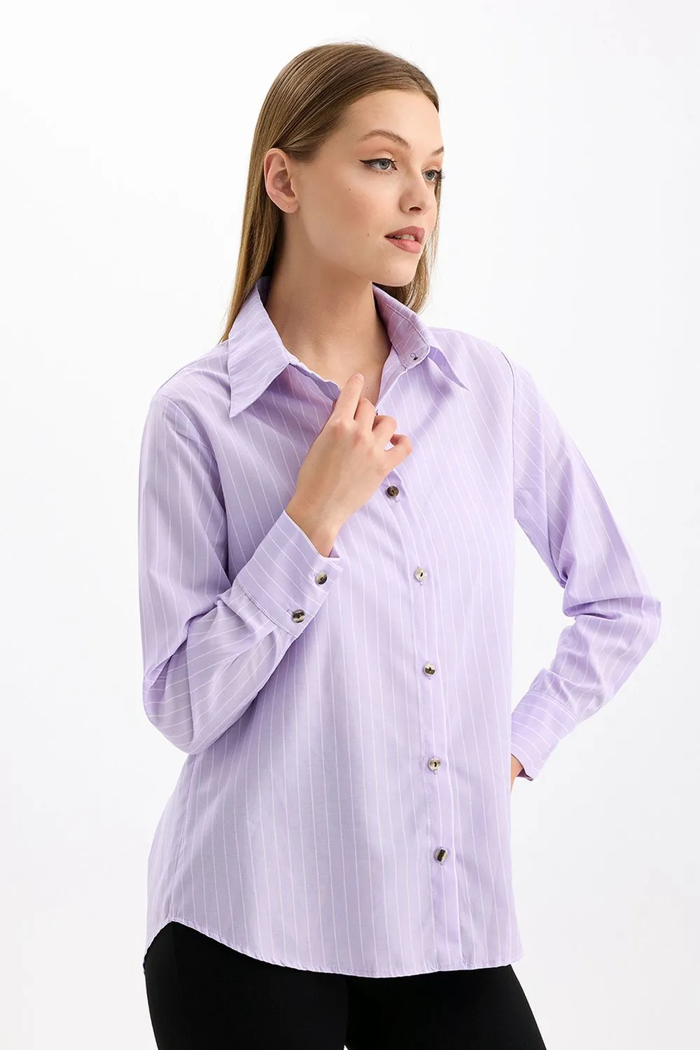 SNS Sense Lıla Comfortable Fit Long Sleeve Women's Striped Shirt - Delaware