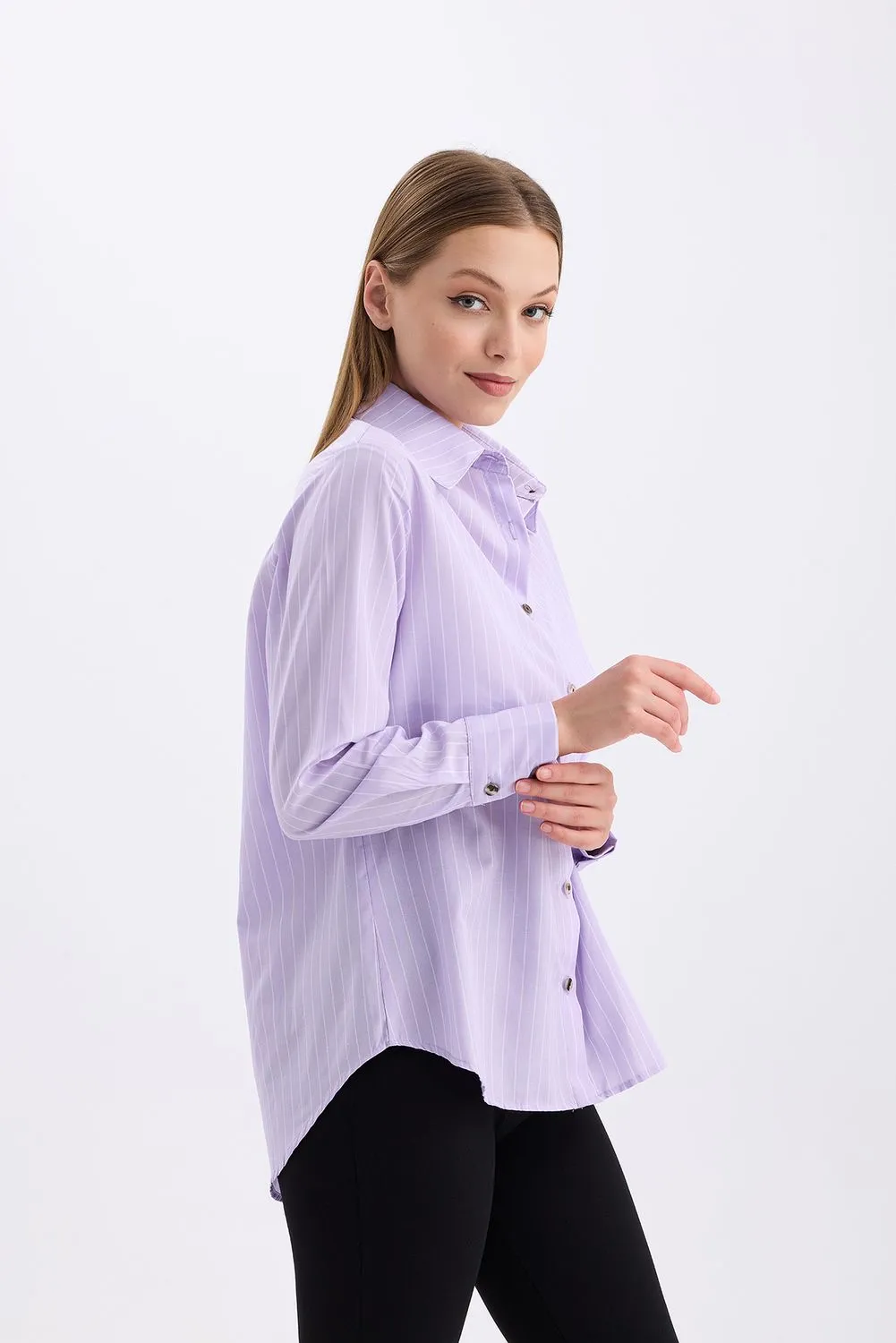 SNS Sense Lıla Comfortable Fit Long Sleeve Women's Striped Shirt - Delaware