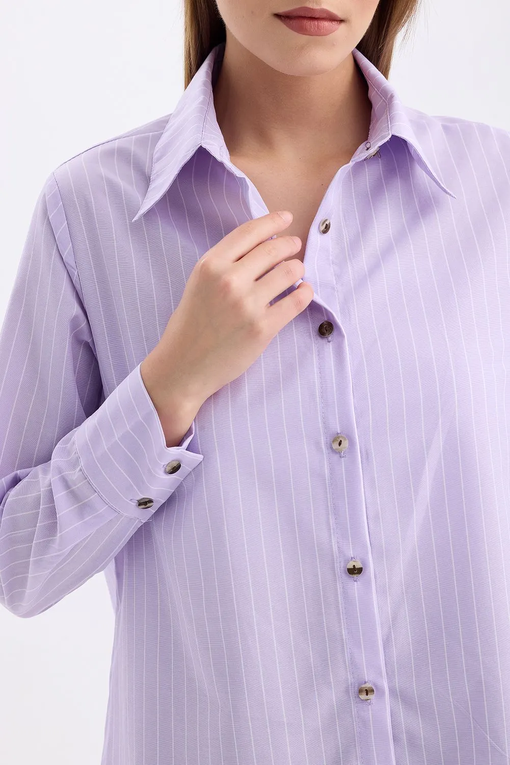 SNS Sense Lıla Comfortable Fit Long Sleeve Women's Striped Shirt - Delaware