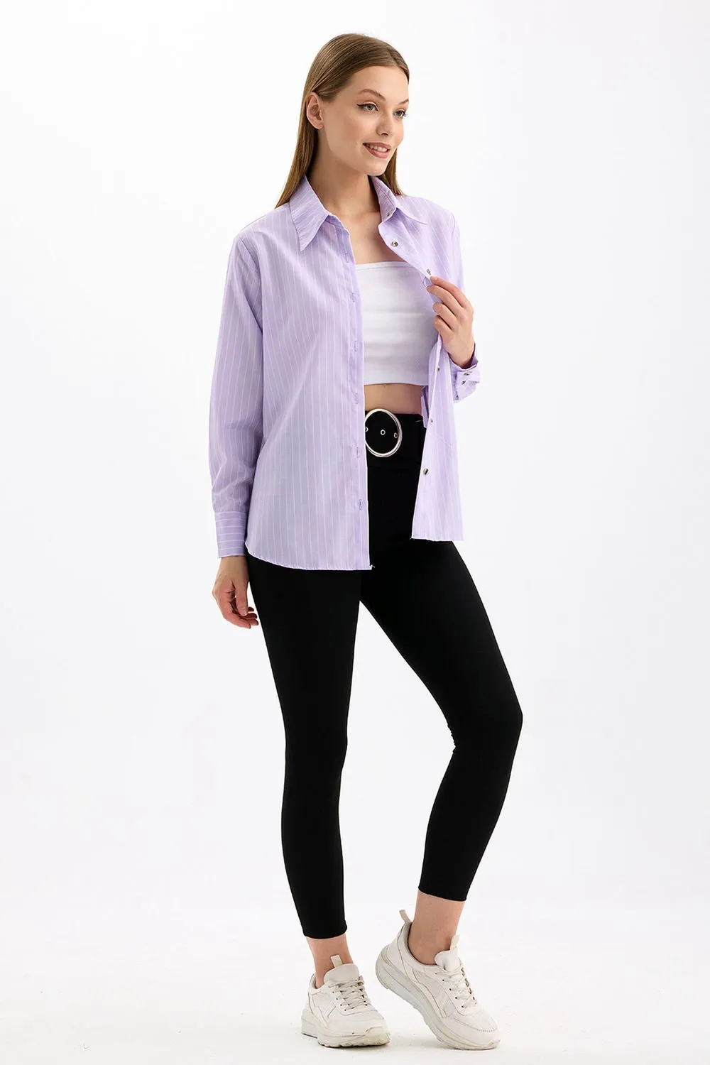 SNS Sense Lıla Comfortable Fit Long Sleeve Women's Striped Shirt - Delaware
