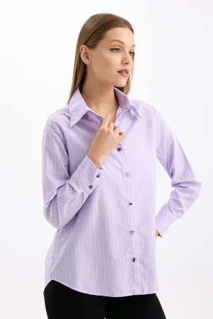 SNS Sense Lıla Comfortable Fit Long Sleeve Women's Striped Shirt - Delaware