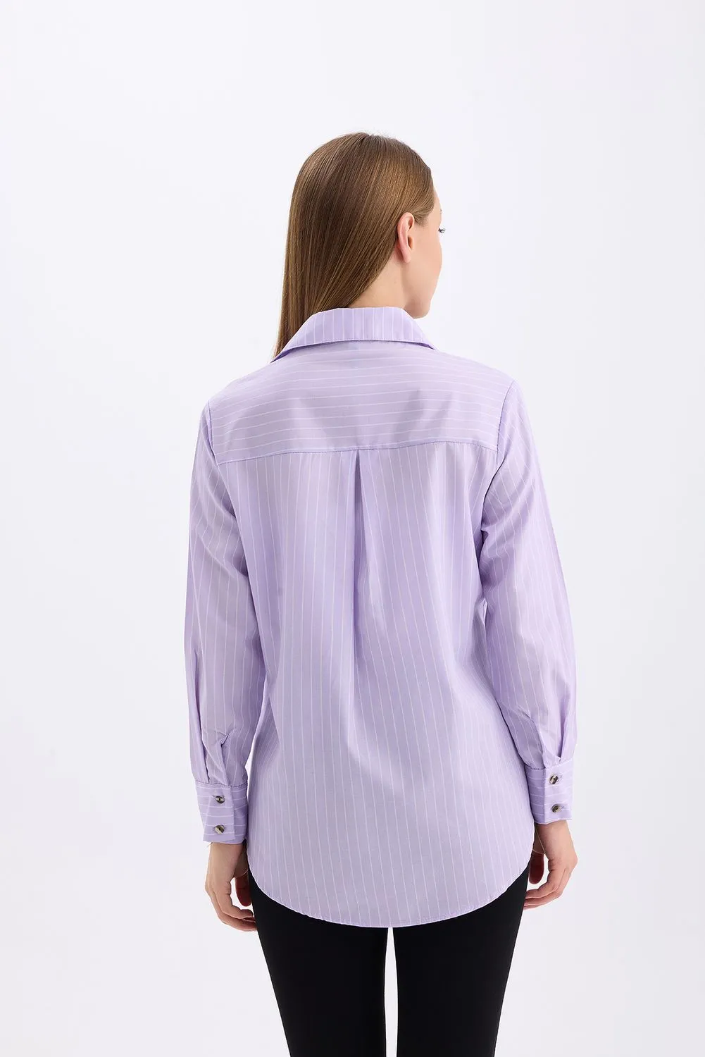 SNS Sense Lıla Comfortable Fit Long Sleeve Women's Striped Shirt - Delaware