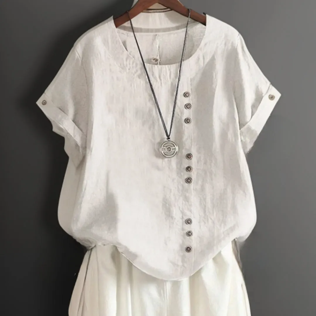 Sofia™ - Comfortable Round Neck T-shirt with Buttons