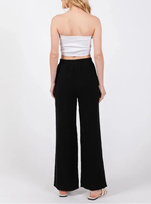 Solimar Comfy Cotton Gauze Wide Leg Two-Piece Set