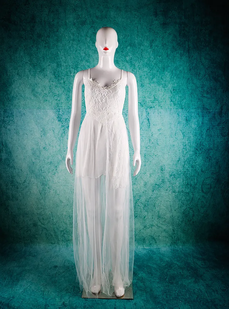 Spaghetti Strap Lace Backless Evening Gown
