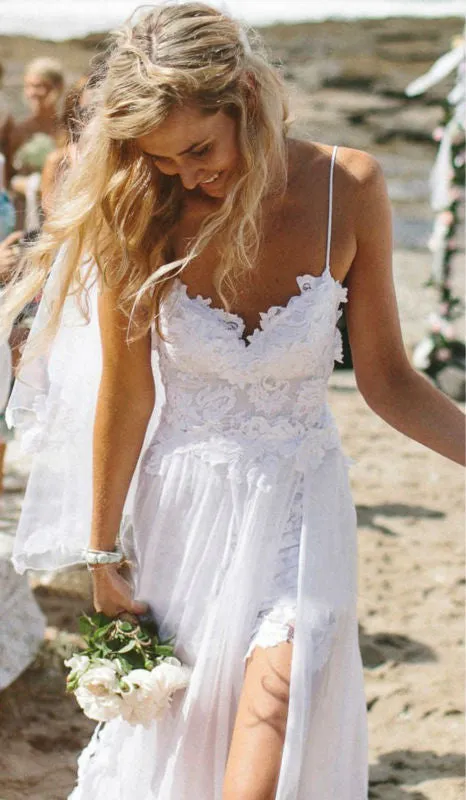 Spaghetti Strap Lace Backless Evening Gown