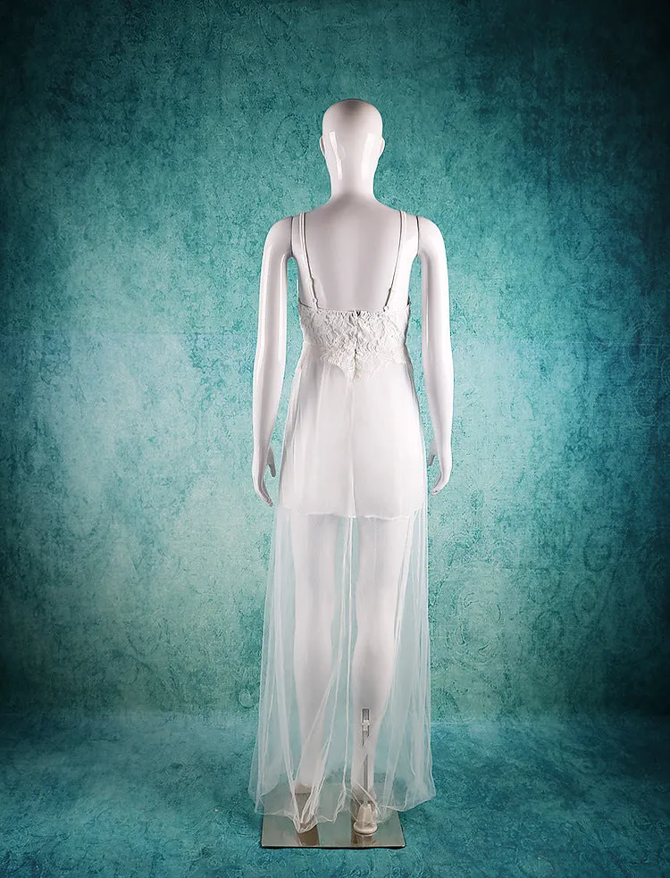 Spaghetti Strap Lace Backless Evening Gown