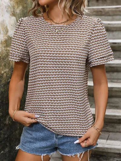 Stylish Wanderer Crew Neck Short Sleeve Blouse