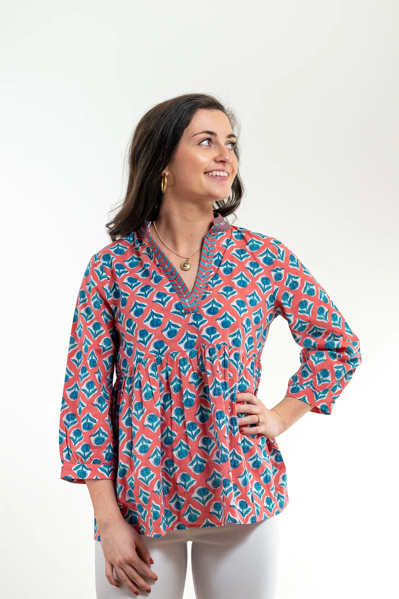 The Morley Cotton Embroidered Top in Coral