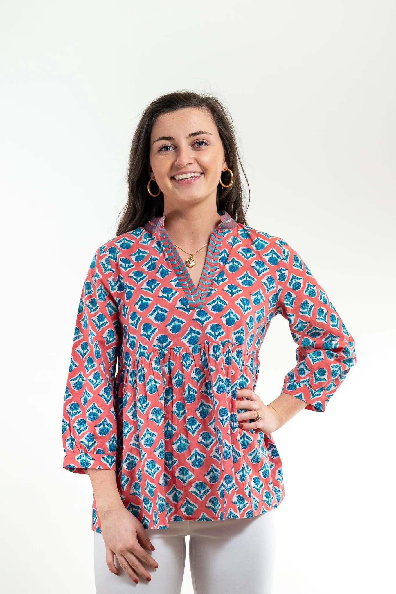 The Morley Cotton Embroidered Top in Coral