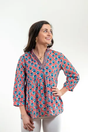 The Morley Cotton Embroidered Top in Coral
