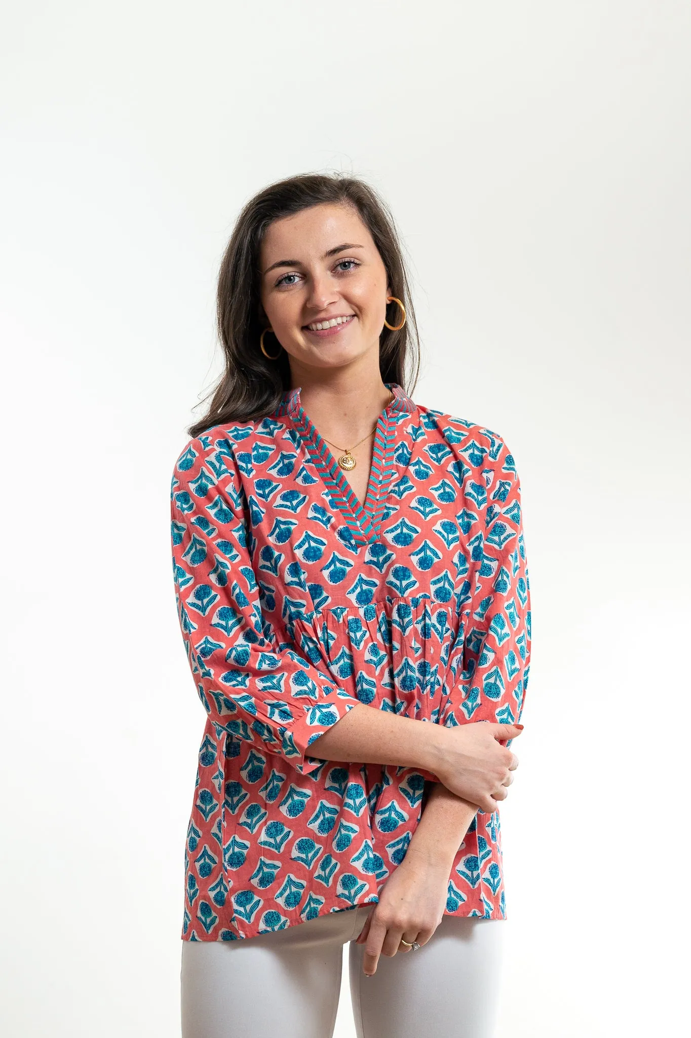 The Morley Cotton Embroidered Top in Coral