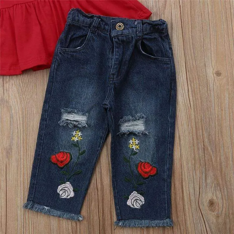 Tops Embroidery Denim Pants Outfit