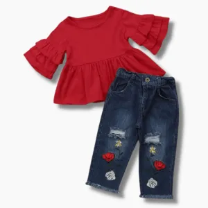 Tops Embroidery Denim Pants Outfit