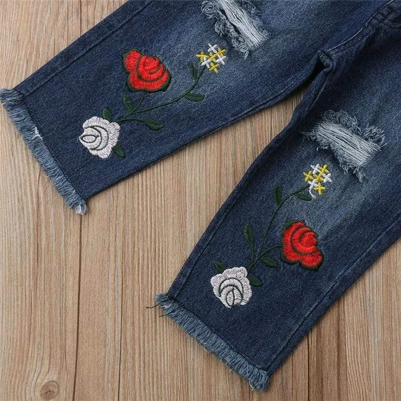 Tops Embroidery Denim Pants Outfit