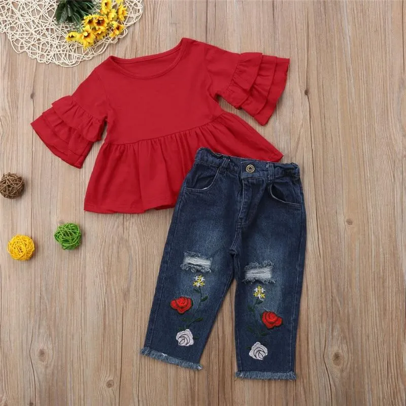 Tops Embroidery Denim Pants Outfit