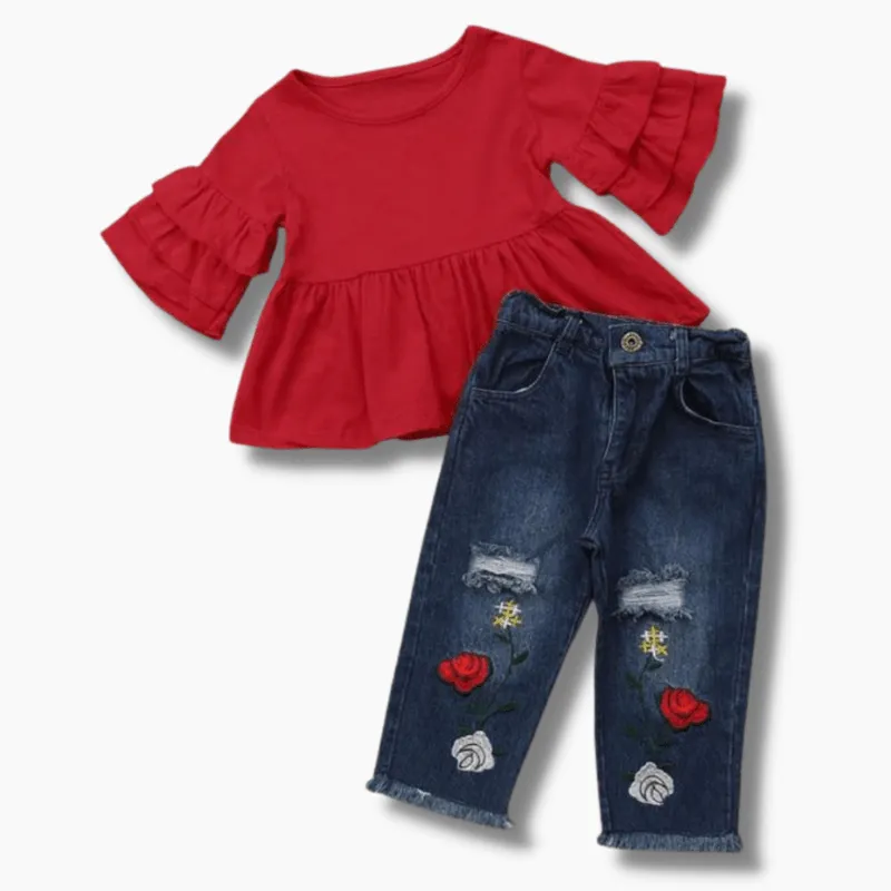 Tops Embroidery Denim Pants Outfit