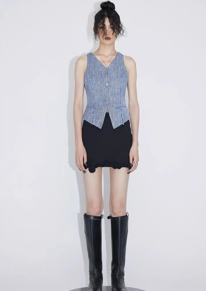 TWEED LITTLE DENIM BLUE LOW VEST