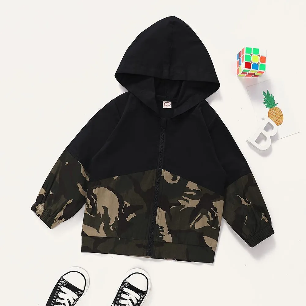 Unisex Hooded Camo Long Sleeve Zipper Tops Kids Boutique Clothing Cheap