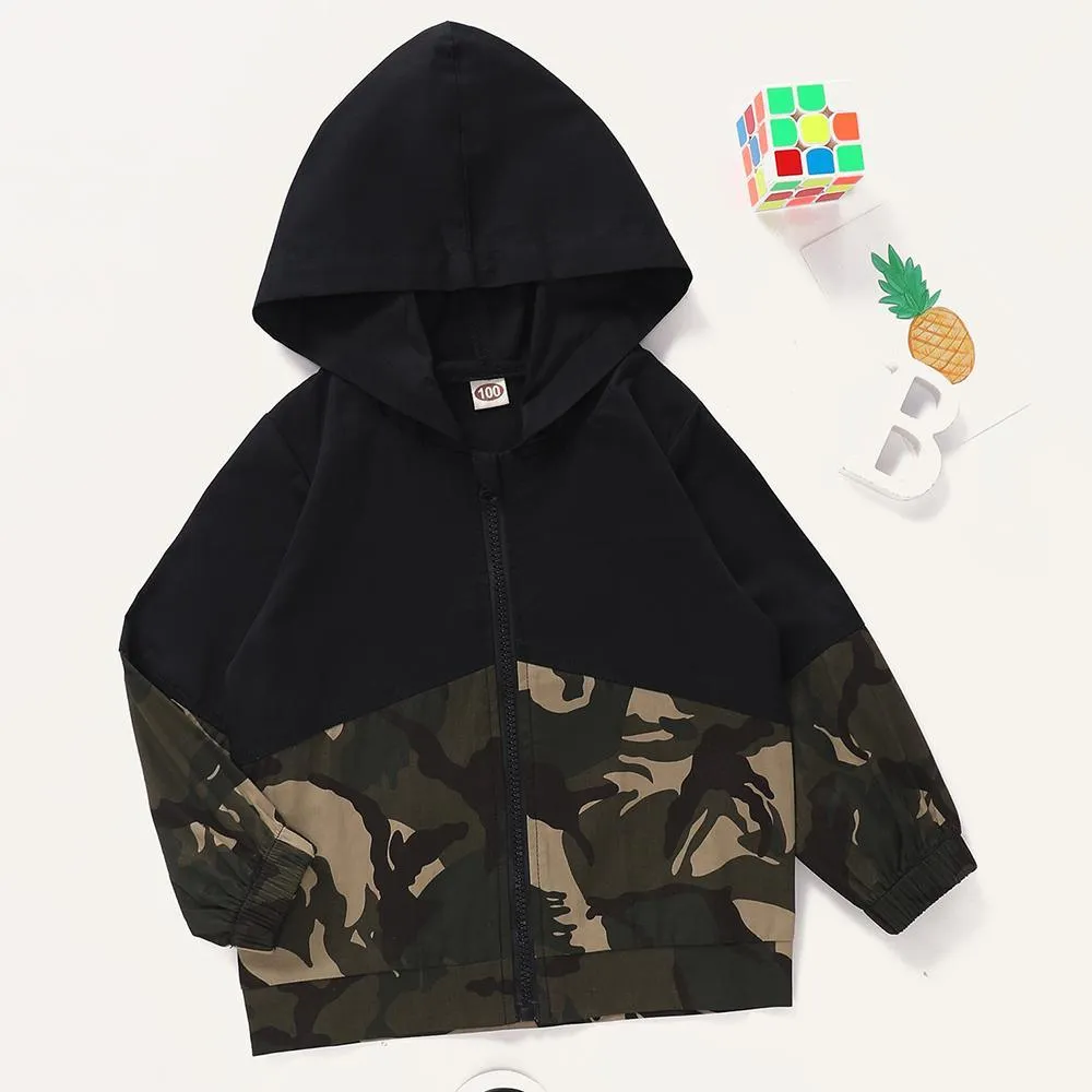 Unisex Hooded Camo Long Sleeve Zipper Tops Kids Boutique Clothing Cheap