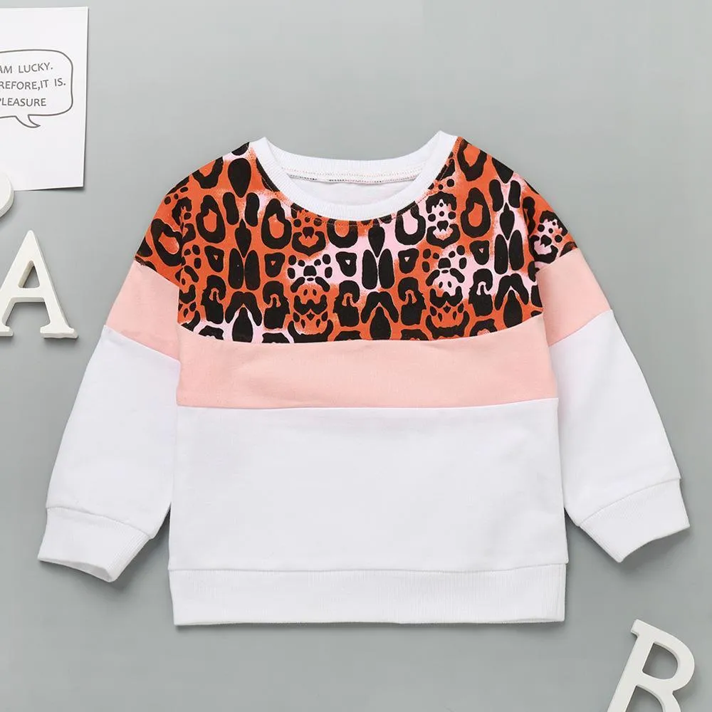 Unisex Leopard Long Sleeve Splicing Tops Wholesale
