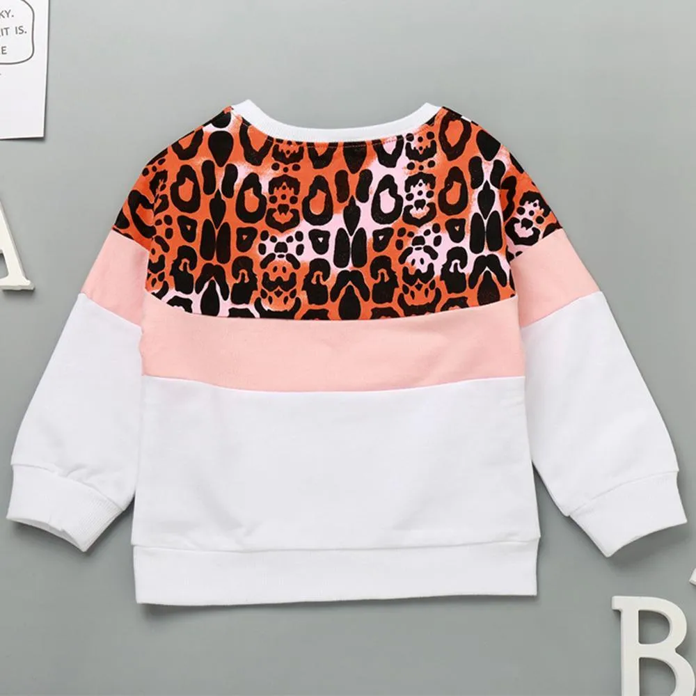 Unisex Leopard Long Sleeve Splicing Tops Wholesale