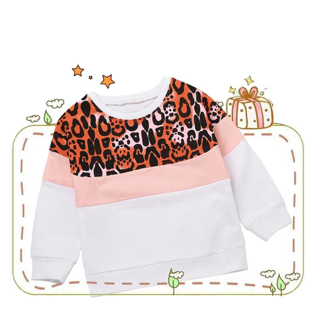 Unisex Leopard Long Sleeve Splicing Tops Wholesale