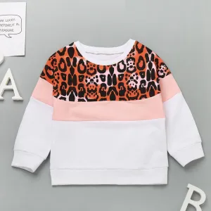 Unisex Leopard Long Sleeve Splicing Tops Wholesale