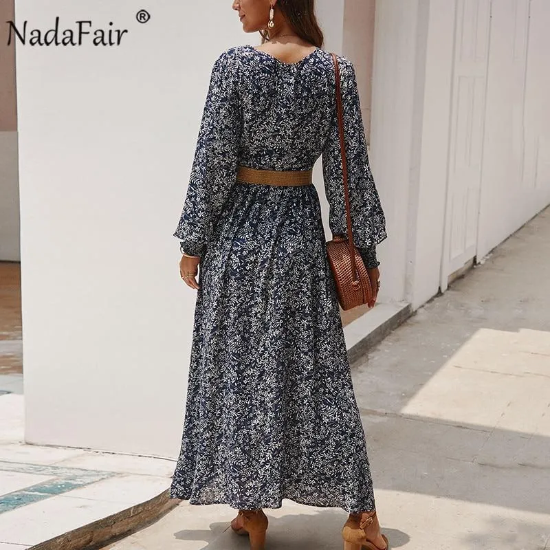 Vintage Floral Maxi Dress Summer A-Line High Waist Lantern Sleeve Spring Long Elegant Retro Boho Dress