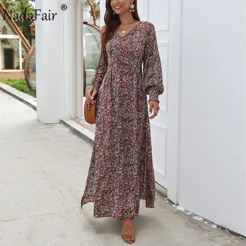 Vintage Floral Maxi Dress Summer A-Line High Waist Lantern Sleeve Spring Long Elegant Retro Boho Dress