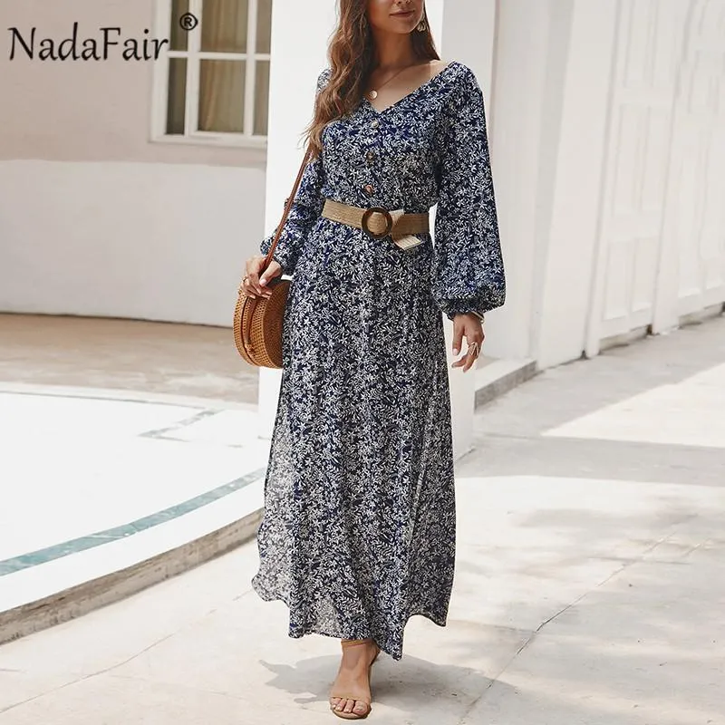 Vintage Floral Maxi Dress Summer A-Line High Waist Lantern Sleeve Spring Long Elegant Retro Boho Dress