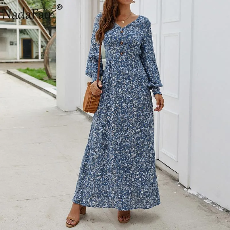 Vintage Floral Maxi Dress Summer A-Line High Waist Lantern Sleeve Spring Long Elegant Retro Boho Dress
