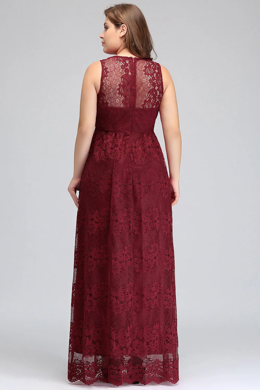 Vintage Long A-line Deep V-neck Lace Bridesmaid Dress