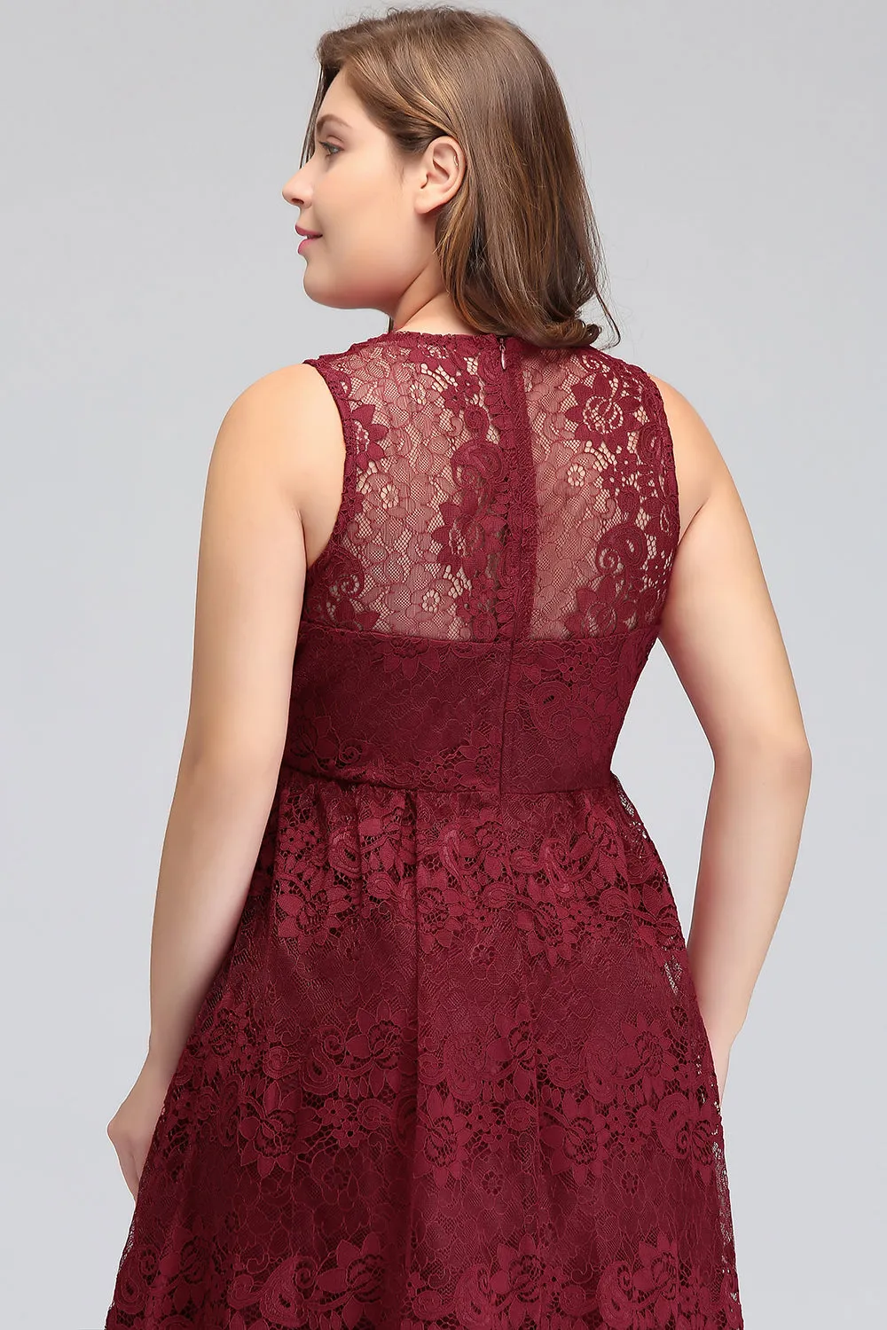 Vintage Long A-line Deep V-neck Lace Bridesmaid Dress