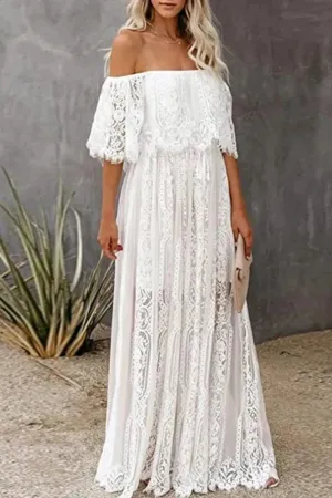 White Lace Maternity Maxi Dress for Baby Shower or Photo Shoot