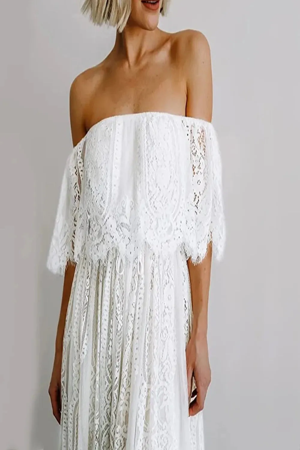 White Lace Maternity Maxi Dress for Baby Shower or Photo Shoot