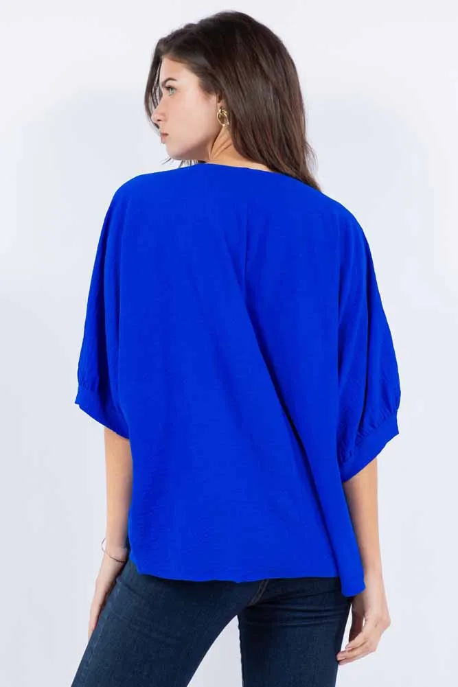 Wide V-Neck S/S Ultra Royal Blue Top