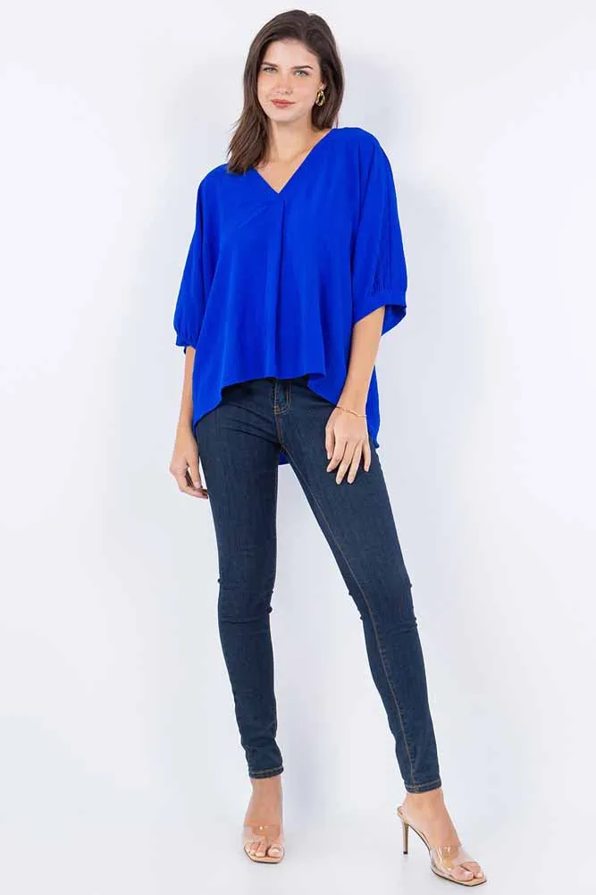 Wide V-Neck S/S Ultra Royal Blue Top
