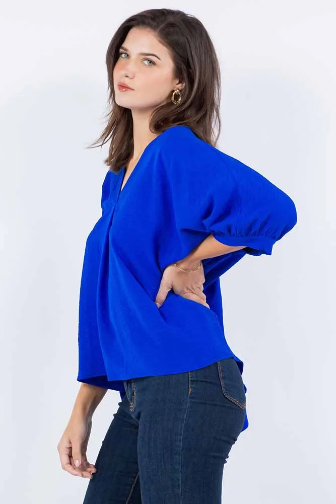Wide V-Neck S/S Ultra Royal Blue Top