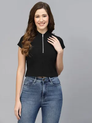 Women Black Odour Free Zipper Neck Top